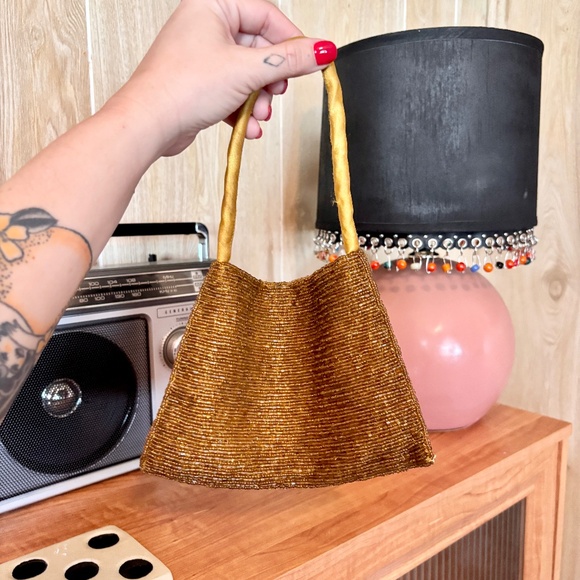Vintage Gold Beaded Mini Bag 80s 90s - Picture 1 of 5